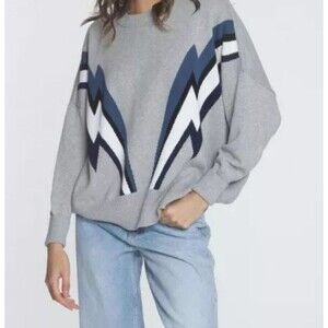 Label+Thread Retro Sweater Sweatshirt Womens Size Small Gray Blue Oversized